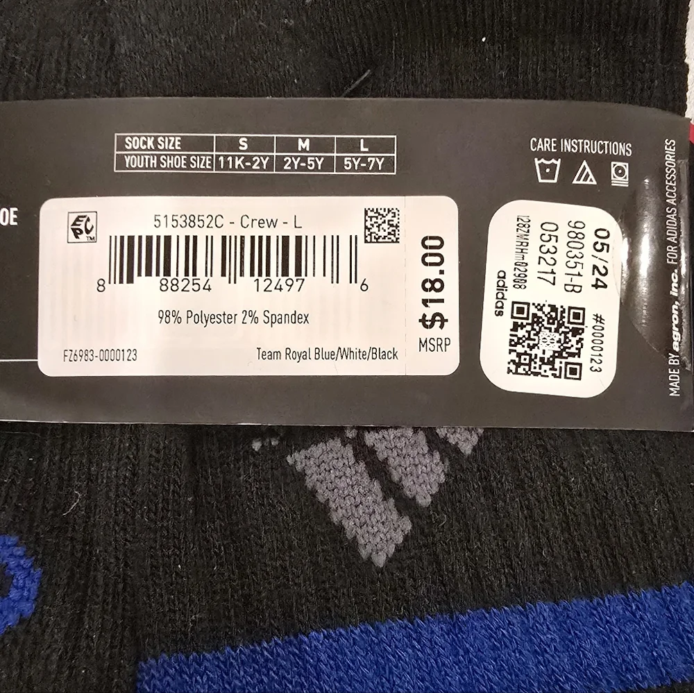 2 Packs ADIDAS Youth Cushioned Mixed Crew Socks - 2- 6 Packs Blue Black White